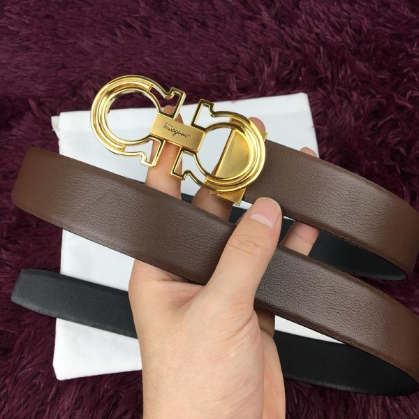 Brown Gold Ferragamo buclkle belt ASS02172