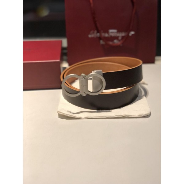 Ferragamo black leather silver belt ASS02190