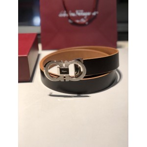 Ferragamo Silver black leather buckle belt ASS02194