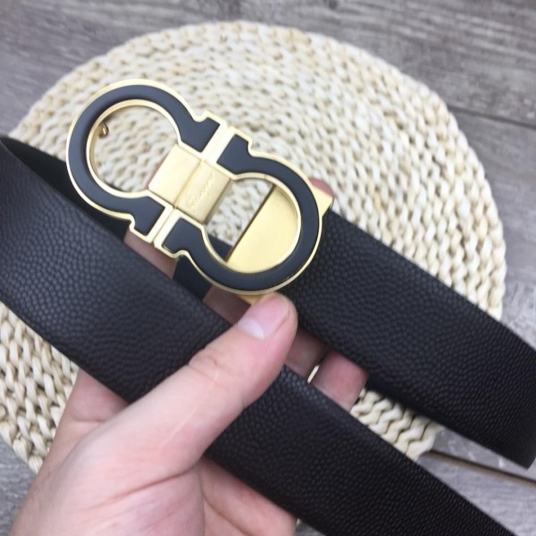 Ferragamo black leather Gold belt ASS02203