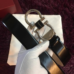 Silver Black leather Ferragamo buckle belt ASS02211