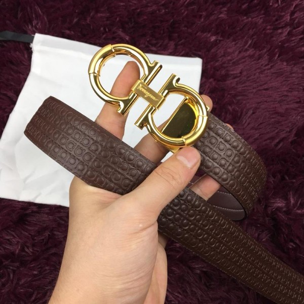 Dark Brown Gold Ferragamo belt ASS02228