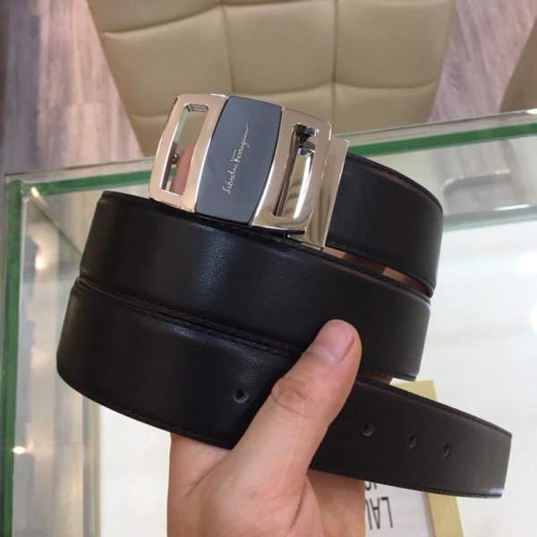 Ferragamo leather black Silver belt ASS02236