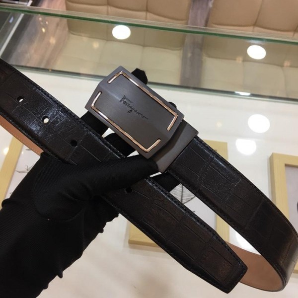 Black leather Ferragamo Silver Belt ASS02265