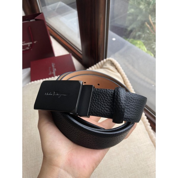 Salvatore Black Ferragamo Gold buckle belt ASS02269