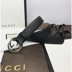 Black Interlocking Gucci Silver Buckle belt ASS02305