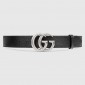 Replica Black Leather Gucci Silver Buckle belt ASS02306