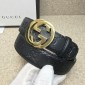 Replica Gucci Black Leather Interlocked G Gold Belt ASS02343