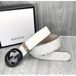 Gucci White leather interlocking G buckle belt ASS02366