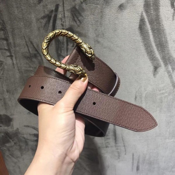 Gucci Brown leather Snake Gold buckle belt ASS02381