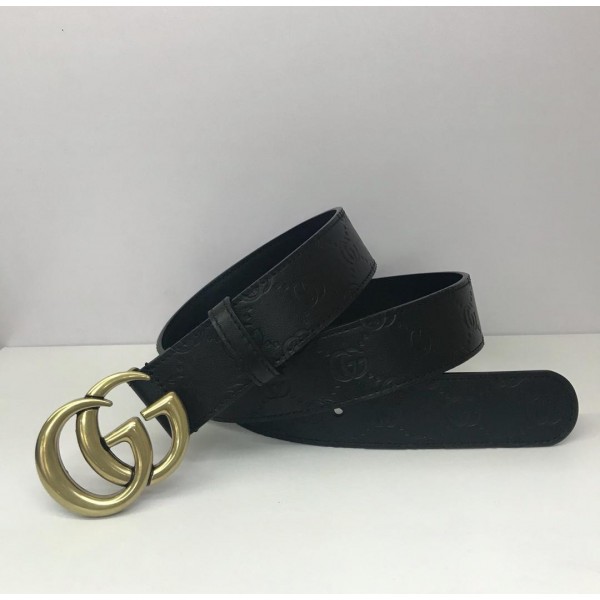 GG Gucci Black leather Gold buckle belt ASS02388