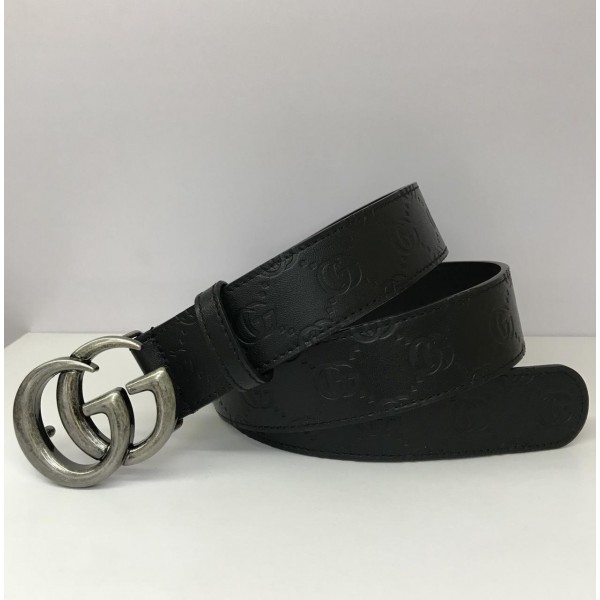 GG Gucci Black Leather Silver buckle belt ASS02389