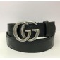 Replica GG Gucci Black Leather Silver buckle belt ASS02389