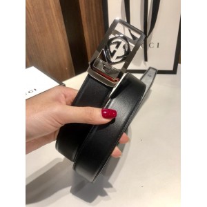 Gucci Silver Black leather belt ASS02400