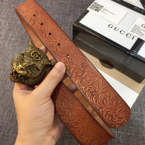 Gucci Lion Head Brown leather belt ASS02415