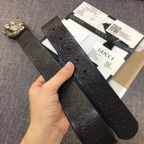 Gucci Lion Head Black leather belt ASS02416