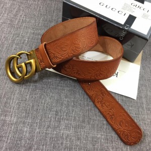 Gucci Gold Double G Brown Leather belt ASS02419