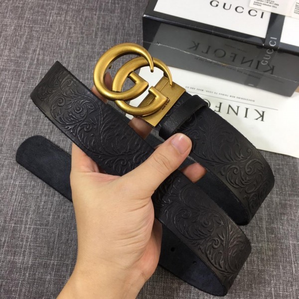 Gucci Gold Double G Black Leather belt ASS02420