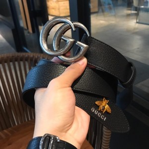 Gucci Black leather Double G Silver belt ASS02423