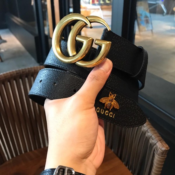 Gucci Black leather Double G Gold belt ASS02424