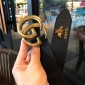 Replica Gucci Black leather Double G Gold belt ASS02424