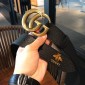 Replica Gucci Black leather Double G Gold belt ASS02424