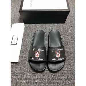 High Quality Gucci Black slide sandal With White rubber and Dog Design GO_GC036