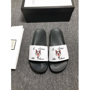 High Quality Gucci Black slide sandal With white rubber and Dog Design GO_GC037