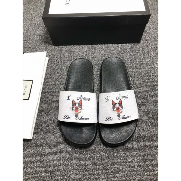 High Quality Gucci Black slide sandal With white rubber and Dog Design GO_GC037