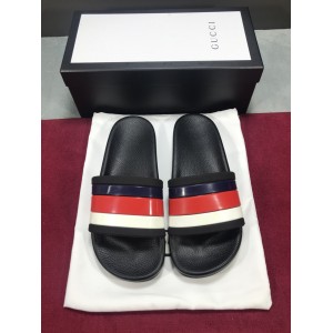 High Quality Gucci slide sandal Black rubber with white black and red Web GO_GC047