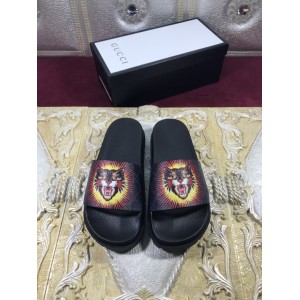 High Quality Gucci Black Rubber slide sandal With Lions GO_GC003