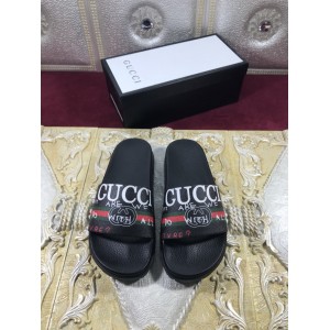 High Quality Gucci Black Rubber slide sandal With Gucci Web GO_GC011