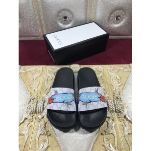 High Quality Gucci Black slide sandal With Blue Gucci Feather(gray) GO_GC015