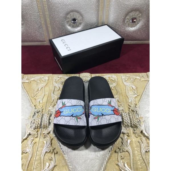 High Quality Gucci Black slide sandal With Blue Gucci Feather(gray) GO_GC015