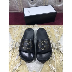 High Quality Gucci Black slide sandal With Golden GG GO_GC016