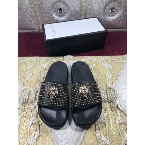 High Quality Gucci Black slide sandal With Golden Tiger GO_GC017