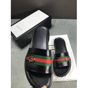 High Quality Gucci Black slide sandal With GG Web GO_GC020