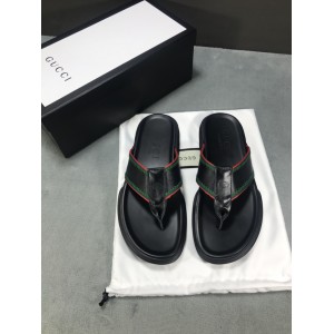 High Quality Gucci Web And Leather Tong sandal GO_GC021