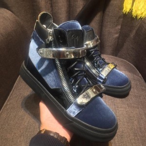 Giuseppe Zanotti Blue velvet and silver bimetal plaque with black sole high-top Perfect sneakers MS03027