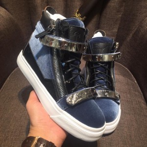 Giuseppe Zanotti Blue velvet and silver bimetal plaque with black sole high-top Perfect sneakers MS03030