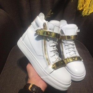 Giuseppe Zanotti White and gold bimetal plaque with white sole high-top Perfect sneakers MS03033