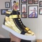 Replica Giuseppe Zanotti Gold embossed and gold bimetal plaque and white sole high-top Perfect sneakers MS03035