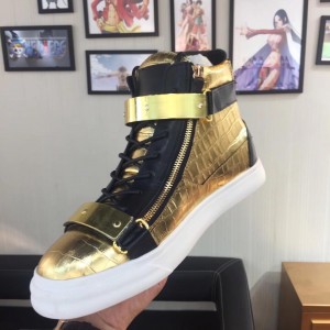 Giuseppe Zanotti Gold embossed and gold bimetal plaque and white sole high-top Perfect sneakers MS03035