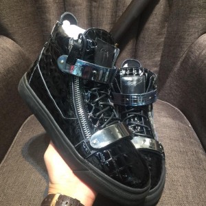 Giuseppe Zanotti Black embossed and silver bimetal plaque and black sole high-top Perfect sneakers MS03038