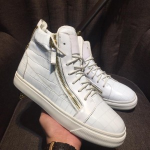 Giuseppe Zanotti White embossed bi-metal zip and white sole high-top Perfect sneakers MS03043