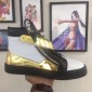 Replica Giuseppe Zanotti White and gold metal plaque detail with black sole high-top Perfect sneakers MS03047