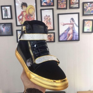 Giuseppe Zanotti Black and diamond bimetal plaque with gold sole high-top Perfect sneakers MS03050