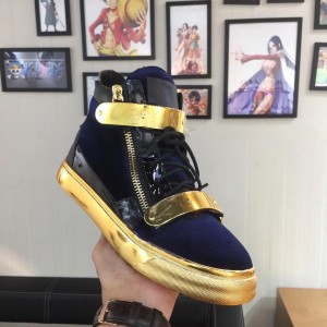 Giuseppe Zanotti Blue and gold bimetal plaque with gold sole high-top Perfect sneakers MS03051