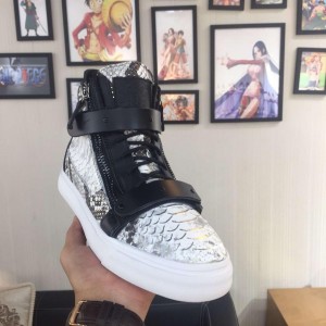 Giuseppe Zanotti White embossed and black bimetal plaque with white sole high-top Perfect sneakers MS03054