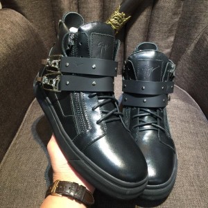 Giuseppe Zanotti Black and black bi-metal plaque with black sole high-top Perfect sneakers MS03064